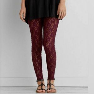 ❤️American Eagle Hi Rise Lace Leggings Burgundy Small